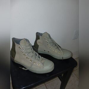 Stylish Olive and Beige High-Top Sneakers